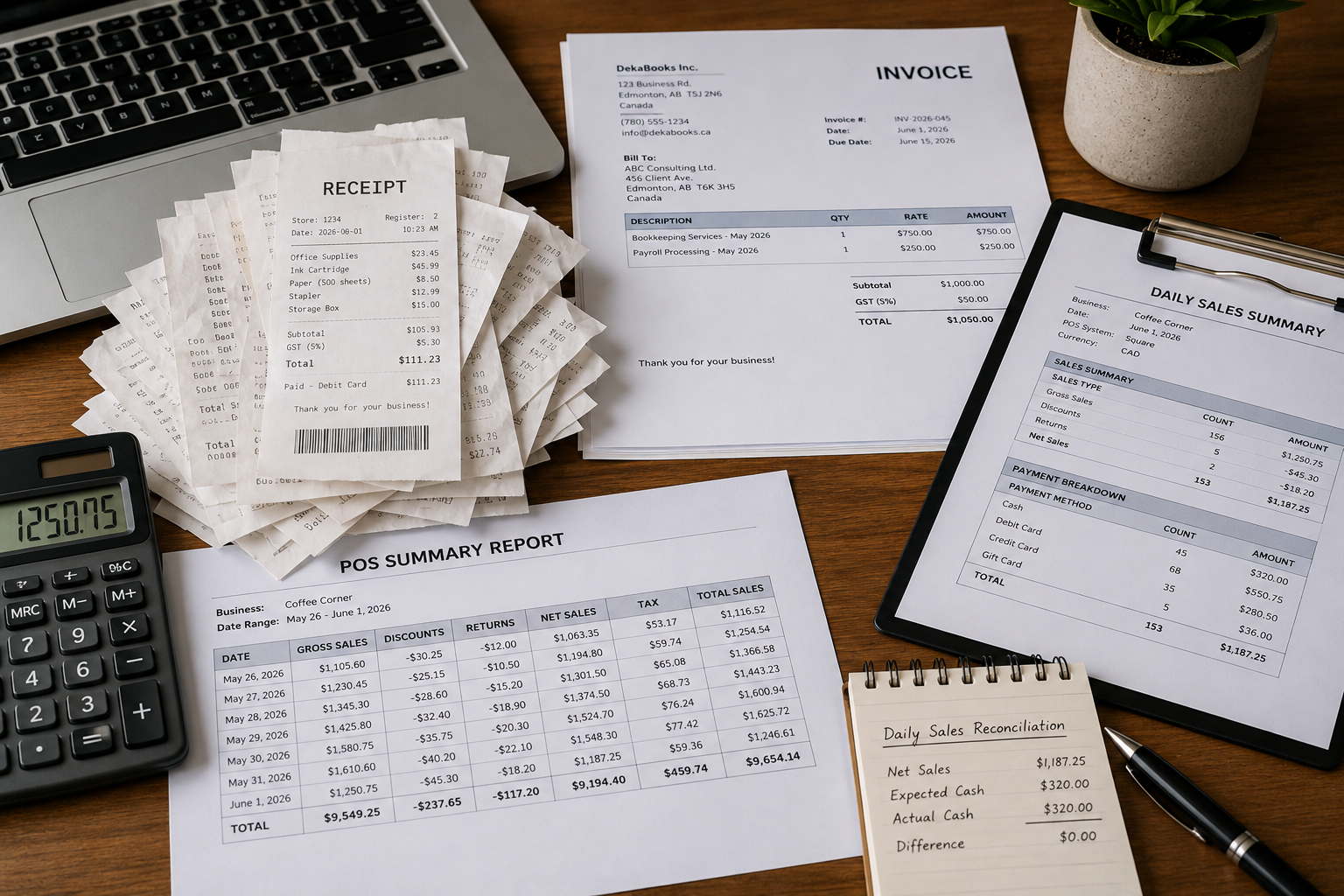 bookkeeping workspace with financial documents